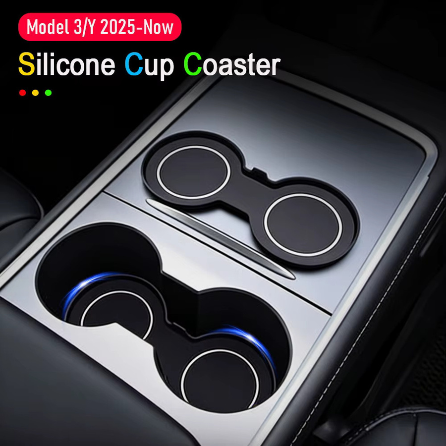 USVOTOV Wasserbecherhalter-Matte für Tesla Model Y Juniper und Model 3 Highland, Center Console Organizer Zubehör, Schwarz - Bild 2