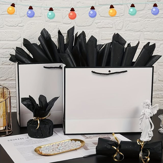 50 Blatt schwarzes Glitzer-Seidenpapier mit glänzenden Glitzerflecken als elegantes Bastelzubehör, B: 50,8 cm, H: 33 cm - Bild 1