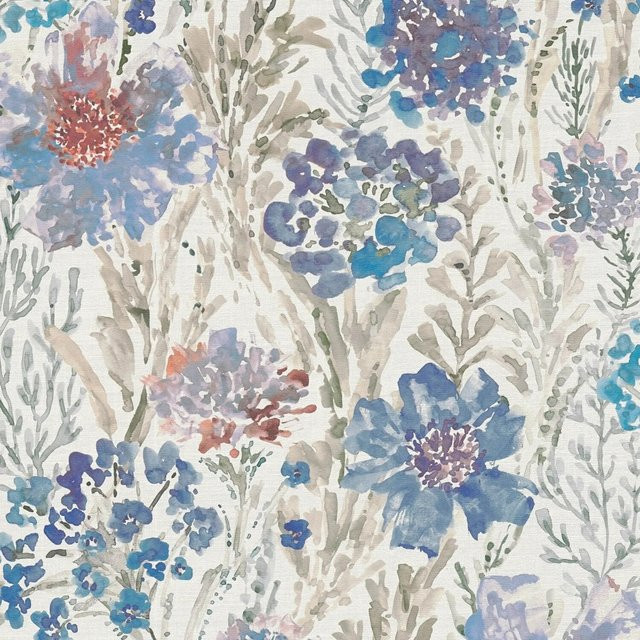 PROFHOME Tapete Blumen Aquarell-Stil in Blau Weiß Grau, Vlies, Matt, Breite: 0,53 m, Länge: 10,05 m - Bild 1