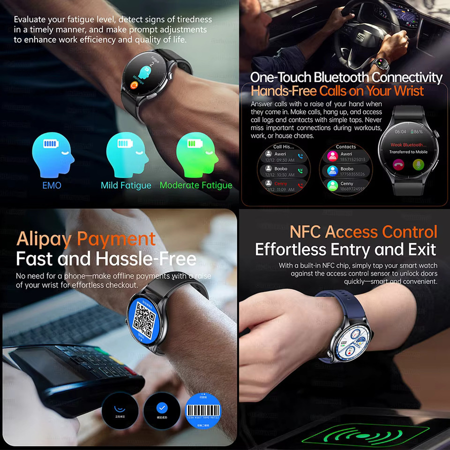 GUHUAVMI Smartwatch mit 1,56 Zoll AMOLED-Display, NFC, EKG, PPG, Blutsauerstoff- und Körperanalyse, Schwarz, kompatibel mit Android und iOS - Bild 5