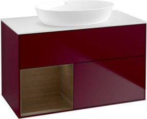 V&B Waschtischunterschrank Finion 100 mit Ablageplatte in Weiß und Wandregal in Walnuss, B/T/H: 100 x 50,1 x 50,1 cm - Bild 1