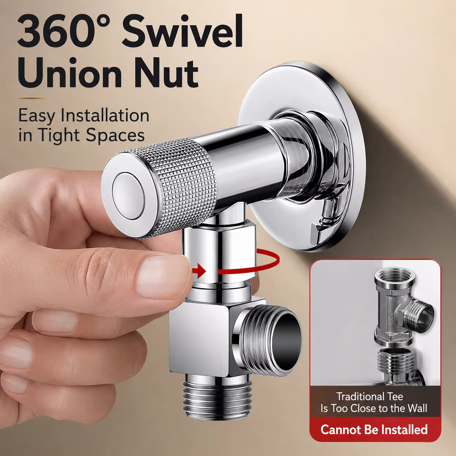 LITERE SANITARY WARE 3-Wege-T-Adapter aus Messing in Chrom, 1/2 Zoll mit zwei Ausgängen als Wasserverteiler für Waschmaschine und Toilette - Bild 5