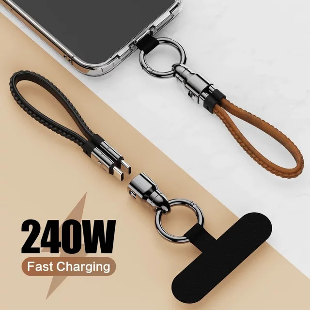 Tragbarer USB-C Schlüsselanhänger Ladekabel, 240 W, 5 A, PD3.0 Typ C auf USB-C, Schwarz - Bild 1