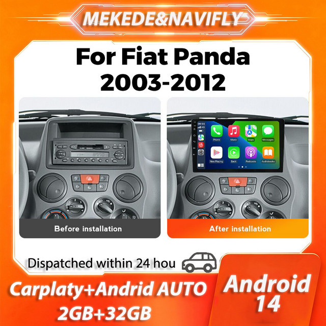 MEKEDE 2 DIN Carplay Autoradio für Fiat Panda 169 (2003-2012) mit IPS-Bildschirm, GPS und Bluetooth in Schwarz - Bild 1