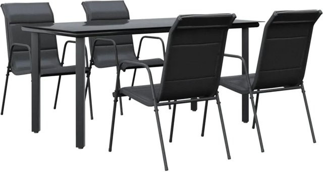 vidaXL 5-teilige Garten-Essgruppe aus Stahl und Textilene in Schwarz mit Glastisch - Bild 1