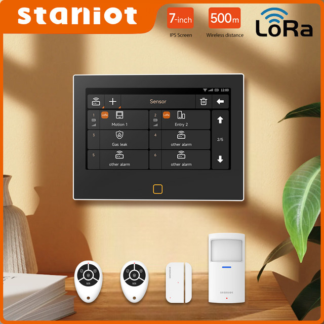 Staniot Smart Home Einbrecher-Kit mit 7 Zoll Display, LoRa Version, WiFi und 4G, Tuya kompatibel, mit eingebauter Sirene und 500 m Übertragungsreichweite - Bild 1