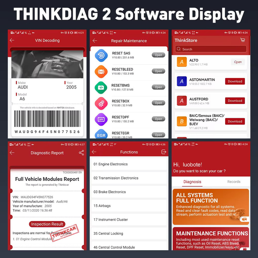 Thinkdiag 2 All System Bidirektionaler OBD2-Diagnosescanner für iOS und Android in Schwarz mit AutoVIN, Active Test und 15+ Reset-Funktionen - Bild 6