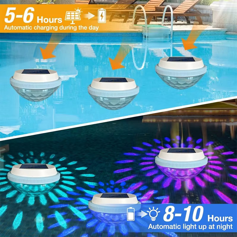 Schwimmende Solar-Poolbeleuchtung von super-cheese mit RGB-Farbwechsel, wasserdichte Solar-Teichbeleuchtung für Garten und Schwimmbad, Multicolor, B/T/H: 7,5 x 10,7 x 2,0 cm - Bild 3