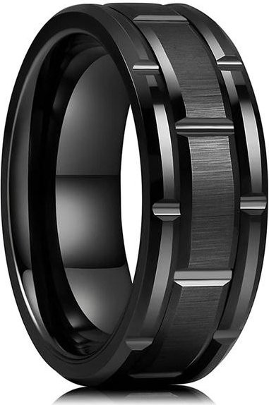 Wucifang Jewelry Herrenring Edelstahl, schwarz, 8 mm, Ziegelmuster - Bild 1