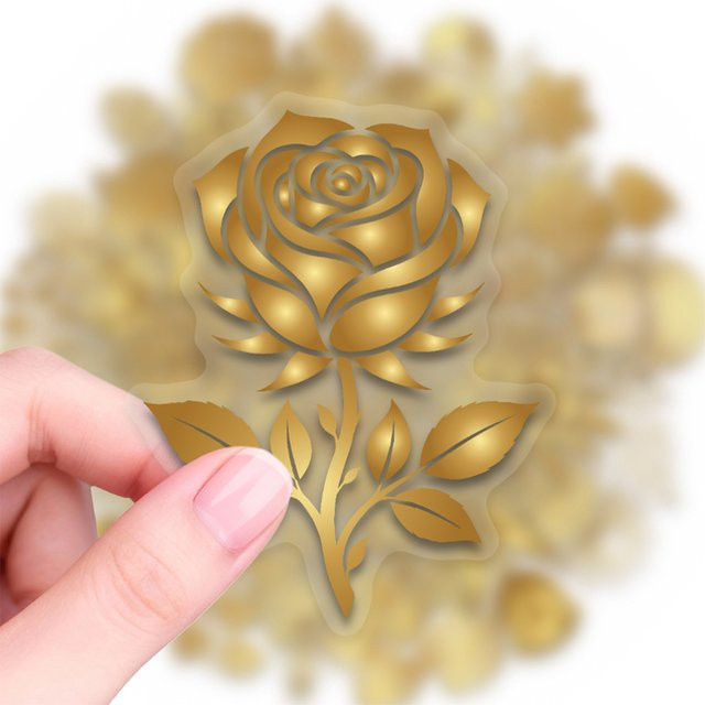 Rspctou Blumen- und Pflanzen-Cartoon-Aufkleber, transparent, gold, 10-teiliges Set - Bild 1