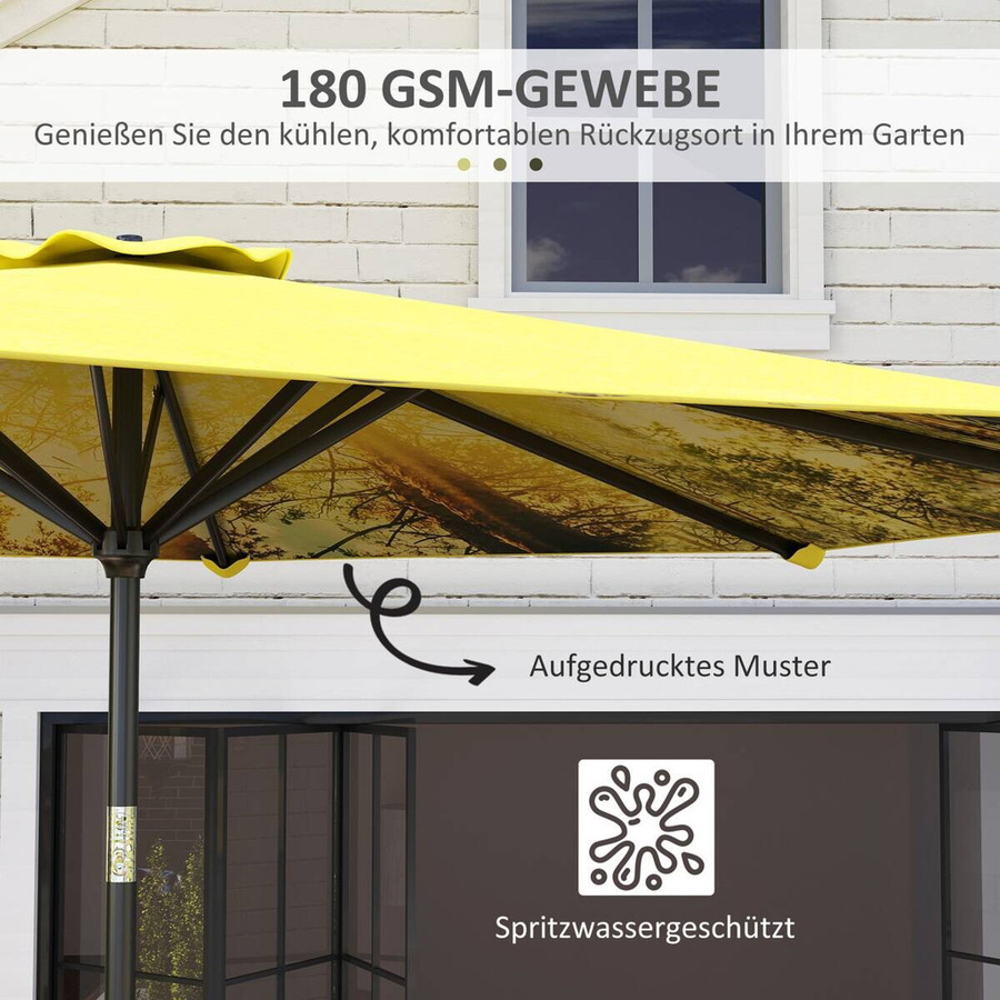 Outsunny Sonnenschirm Gelb mit Muster und Handkurbel, achteckiger Balkonschirm aus Aluminium, Durchmesser: 300 cm, B/H/T: 294 x 247 x 294 cm - Bild 3