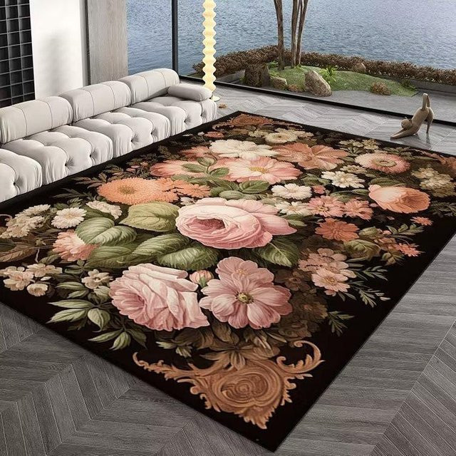 Karpetti Retro Blumen Teppich mit floralem Design, rutschfest und waschbar, B/T: 60 x 40 cm, Mehrfarbig - Bild 1