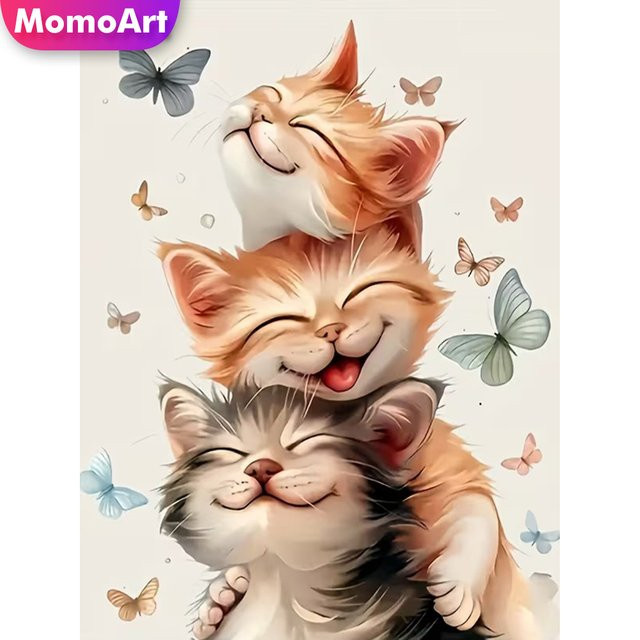 Momoart Diamant-Stickerei Katze mit Schmetterlings-Strass-Muster, Multicolour, B/H: 30,0 x 20,0 cm - Bild 1