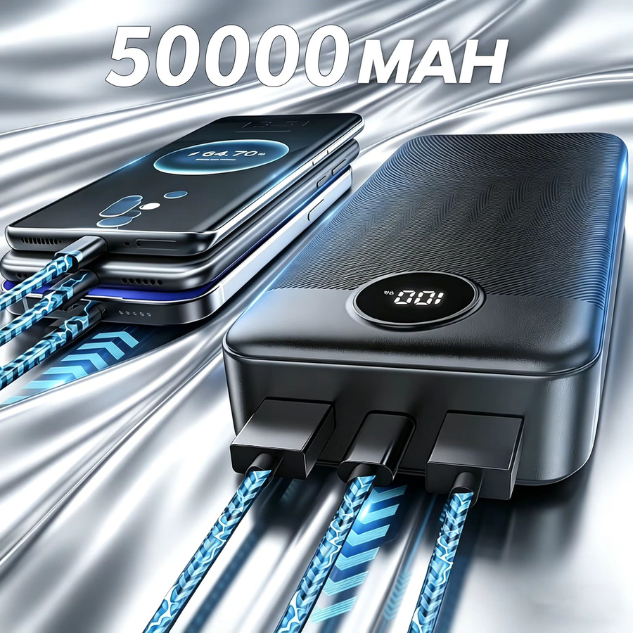 InTessry Hochleistungs-Powerbank mit 50000mAh, 66W Schnellladefunktion, 3 Ausgängen und Digitaldisplay in Schwarz oder Weiß - Bild 8