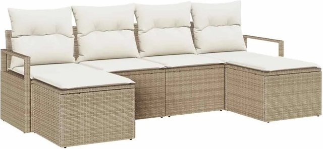 vidaXL Garten-Sofa-Set 6-teilig aus Poly Rattan und Stahl in Beige mit Polstern - Bild 1