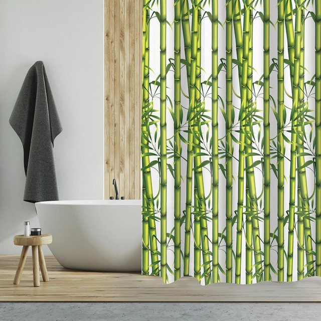 MSV Duschvorhang aus Polyester in Grün-Weiß, wasserdicht und schimmelresistent, Breite: 180 cm, Höhe: 200 cm - Bild 1