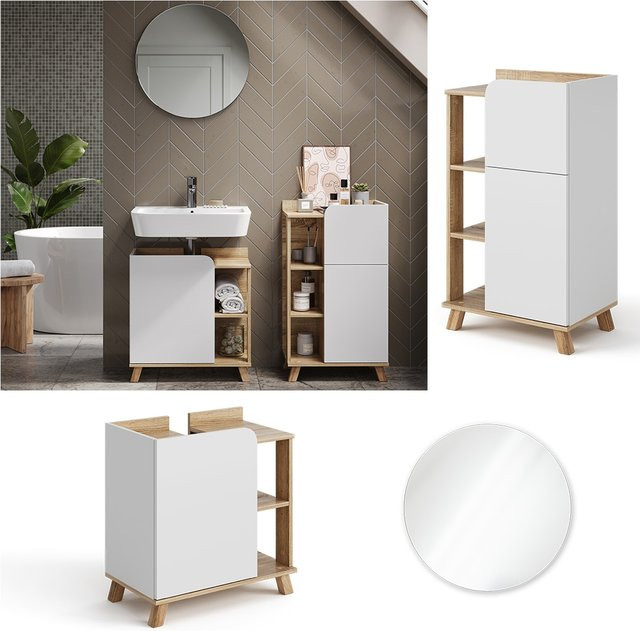 Vicco Badmöbel-Set Karen in Sonoma Weiß, 3-teilige moderne Badezimmerserie mit Waschtischunterschrank, Badspiegel und Midischrank - Bild 1