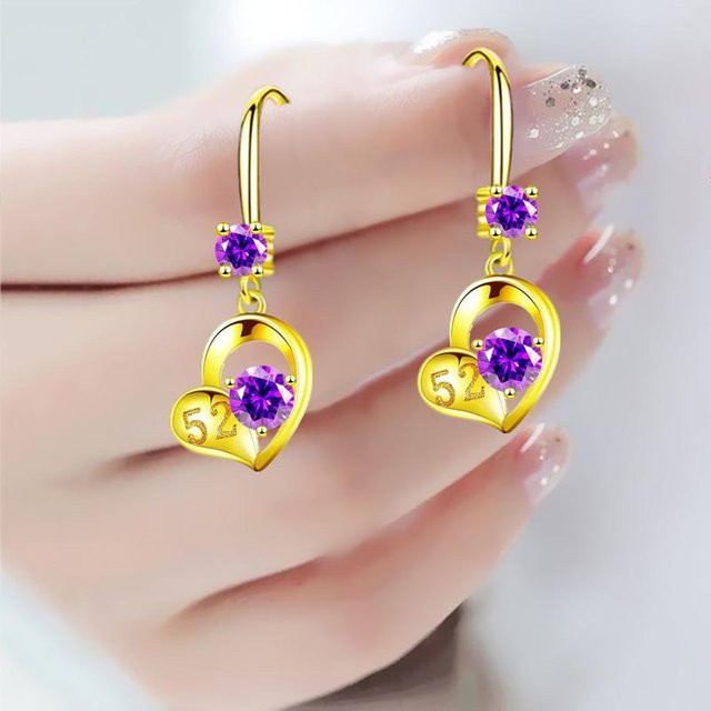 YIRAN Jewelry Ohrringe, Herzform, Kupfer, brown, Zirkonia, Kristall, Damen - Bild 1