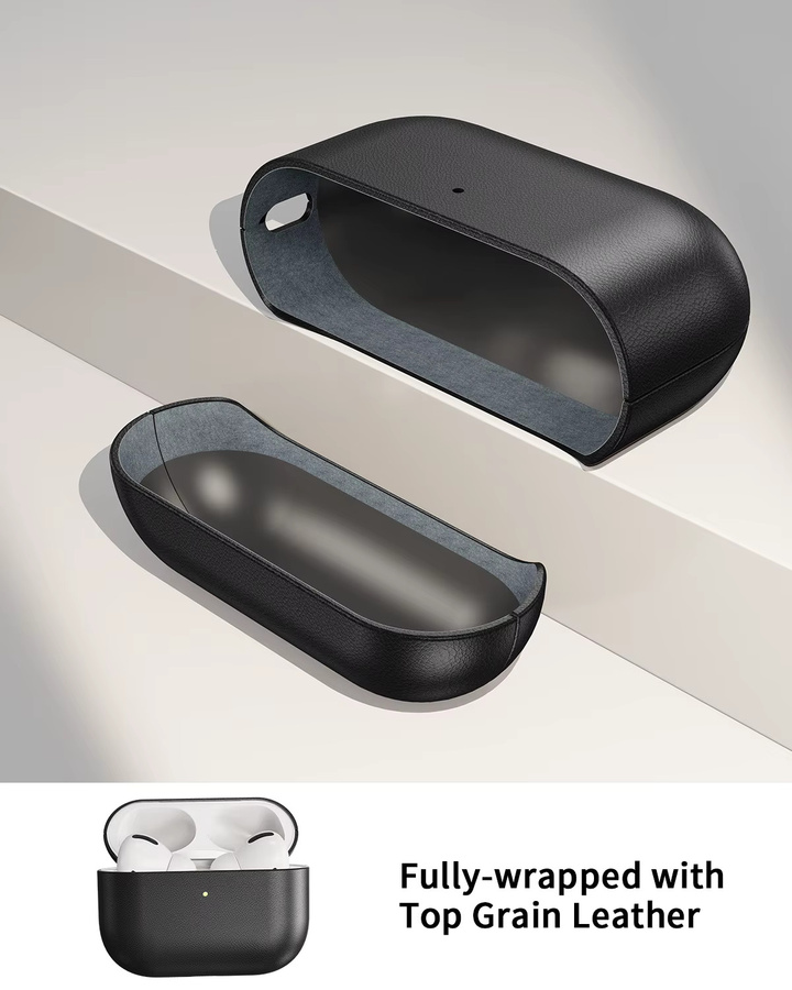 Eary Echtleder-Schutzhülle für AirPods Pro 3, stoßfestes Kopfhörer-Etui in Schwarz oder Braun - Bild 3