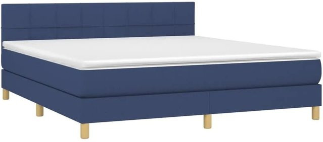 vidaXL Boxspringbett mit Matratze in Blau und Weiß, Hybrid-Bett mit LED-Unterbettbeleuchtung und USB-Ladeport, B/T/H: 160 x 200 x 78 cm - Bild 1