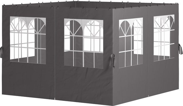 Outsunny 4er Set Seitenwände für 3 x 3 m Pavillon mit 8 Fenstern und Klettverschluss, Dunkelgrau, B: 302 cm, H: 205 cm - Bild 1