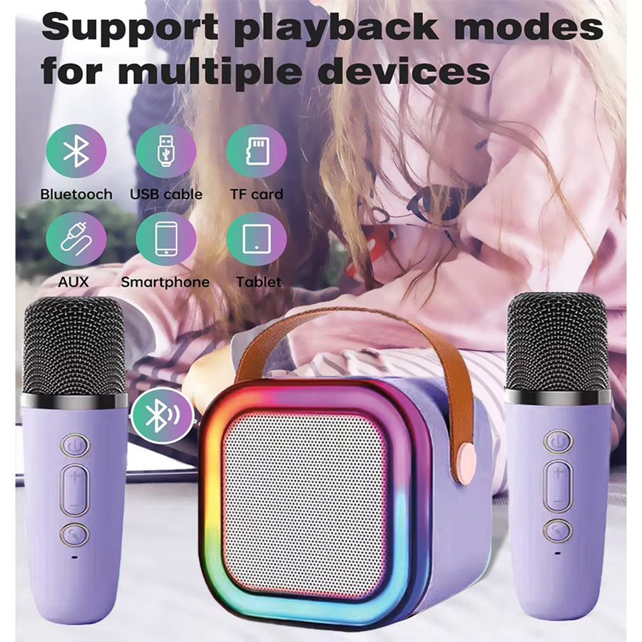 HLWL K12 Tragbare Mini-Karaokemaschine in Lila mit Bluetooth und kabellosem Mikrofon - Bild 5