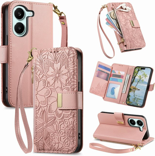 Xiaomi Poco X8 Pro Max X8 Pro X7 Handyhülle aus PU-Leder mit Kartenfach und Handgelenkriemen in Pink - Bild 1