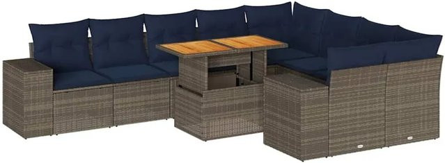 vidaXL 10-tlg. Garten-Sofagarnitur in L-Form aus grauem Poly-Rattan mit Kissen und pulverbeschichtetem Stahlgestell - Bild 1