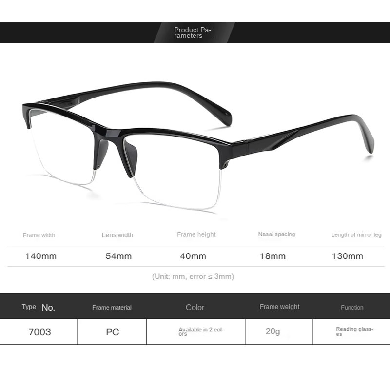 Quadratische Lesebrille, Halbrahmen, Unisex, schwarz - Bild 4