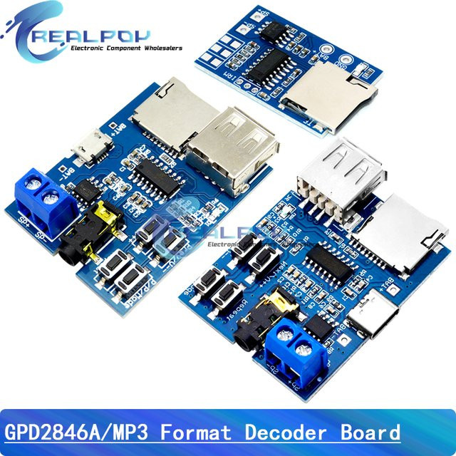 REALPOY Audio-Player Decoder Modul Gpd2846a mit TF-Karte, Festplatte und MP3-Format, Typ-C und Micro-USB, Blau - Bild 1