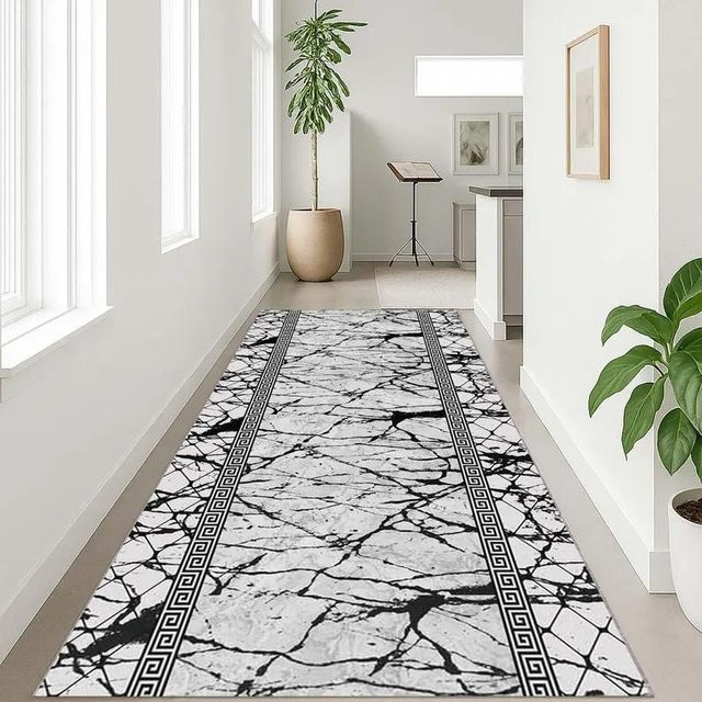 Bodenläufer Lodestar Teppich mit Marmormuster in Weiß, B/T: 40 x 120 cm - Bild 1