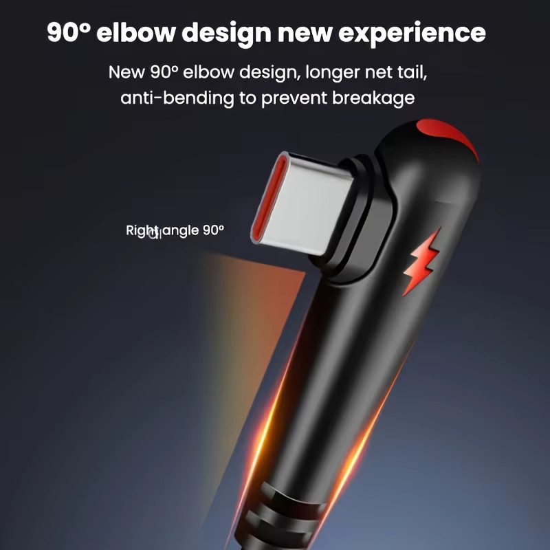 NNBILI 120 W USB-A auf USB-C Schnellladekabel mit 90 Grad Winkel Design, geflochtenes Nylon, Schwarz - Bild 3