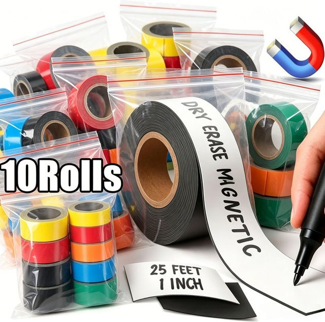 6er Set magnetische Klebeetiketten in Blau und Multicolour zum trocken Abwischen für Whiteboard und Kühlschrank - Bild 1