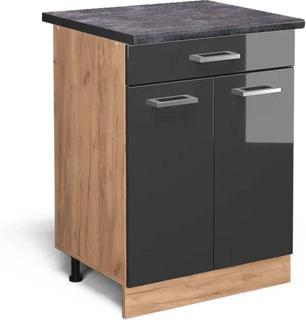 Vicco Küchenunterschrank R-Line in Anthrazit Hochglanz und Goldkraft Eiche mit Schublade, Breite: 60 cm - Bild 1