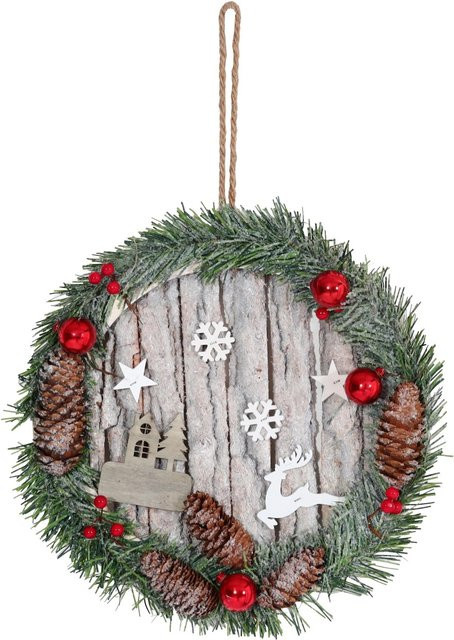 MCW Türkranz M19 in Braun mit Kiefernzapfen und Christbaumkugeln aus Pappelholz für Weihnachten und Winter - Bild 1
