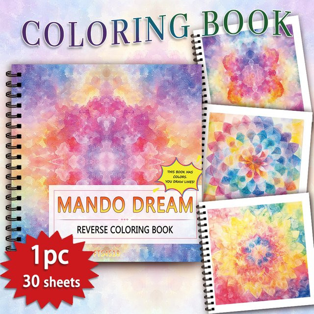 Mandala Dream Reverse Malbuch mit 30 symmetrischen Mustern in Multicolour auf 100 g/m2 Papier - Bild 1