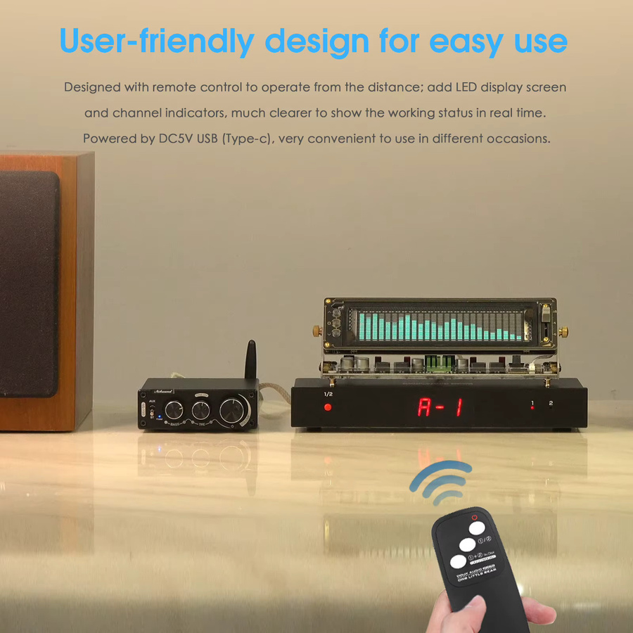 Nobsound SP102 2-in-1-zu-2-aus Audio-Splitter Passiver Verstärker mit LED-Anzeige und Fernbedienung, Schwarz - Bild 5