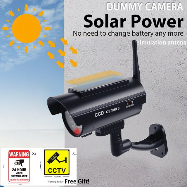 ELESECUR Solarbetriebene Dummy-Kamera mit Antenne und rot blinkender LED in Schwarz und Rot zur Diebstahlprävention und Heimsicherheit - Bild 1
