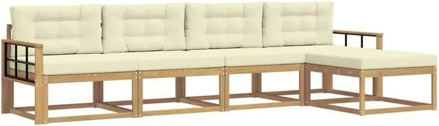 vidaXL Outdoor-Sofagarnitur in L-Form aus Akazienholz mit Kissen, Weiß und Beige - Bild 1