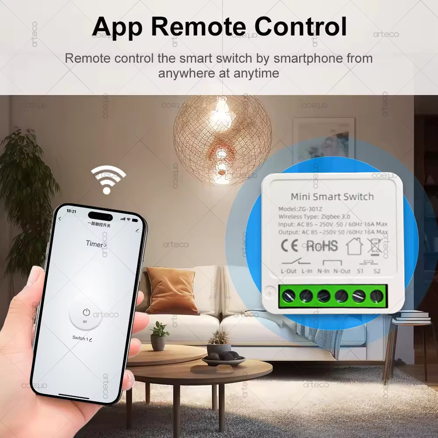 ZigBee 3.0 Smart Mini DIY Lichtschaltermodul mit 16A Relais und 2-Wege-Steuerung in Weiß - Bild 2
