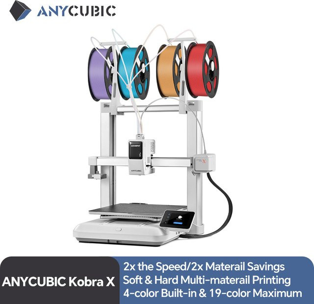 Anycubic Kobra X Mehrfarbiger FDM 3D-Drucker mit integriertem 4-Farben-Druck für Weich- und Hartmaterial und bis zu 600 mm/s Druckgeschwindigkeit - Bild 1