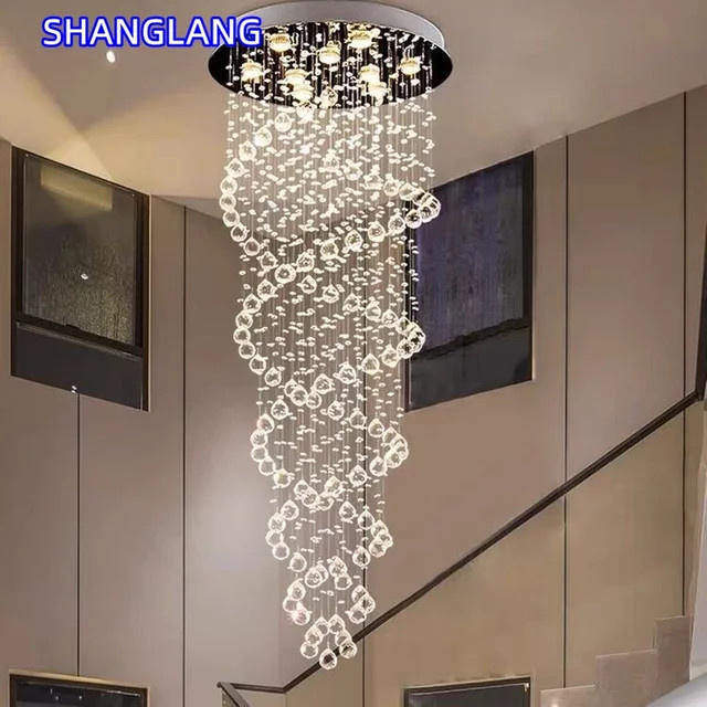 Moderner LED Kristall Kronleuchter in Silber und Transparent als Luxus Hängelampe für Treppenhäuser, Hotels, Villen und Schlafzimmer - Bild 1
