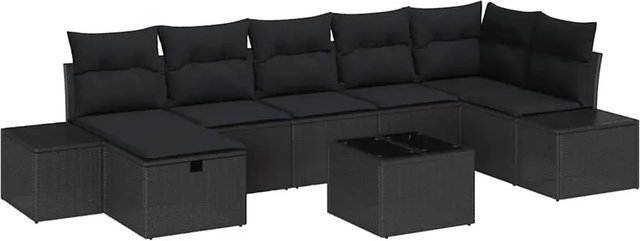 vidaXL Garten-Sofa-Set 8-teilig aus Poly-Rattan in Schwarz mit Kissen und Tisch - Bild 1