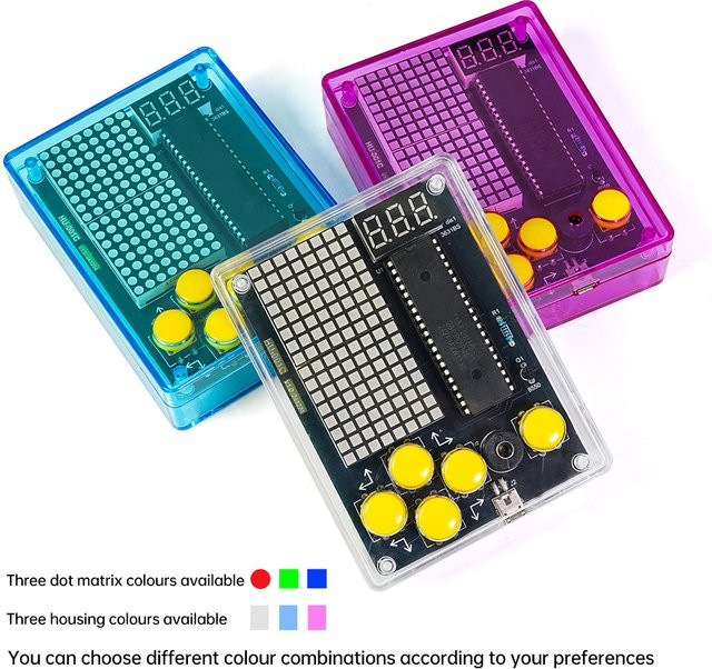 Aideepen DIY Pixel Spielkonsole Game Kit mit Acrylgehäuse und USB-C Anschluss, Green/Multicolour - Bild 1