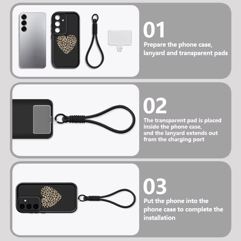 Samsung Handyhülle mit Lanyard und Herz-Leopardenmuster in Schwarz für Galaxy S25 Edge S24 FE S23 S22 Ultra A56 A17 A26 A55 A15 A16 A54 A17 A26 A55 A15 A54 A16 A17 A26 A55 A15 A54 A16 A17 A26 A55 A15 A54 A16 A17 A26 A55 A15 A54 A16 A17 A26 A55 A15 A54 A16 - Bild 3
