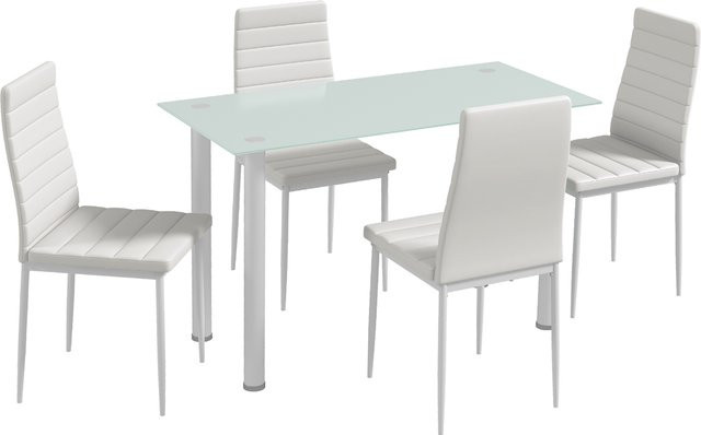 HOMCOM 5-teilige Essgruppe mit Esstisch und 4 Stühlen aus Stahl und Hartglas in Schwarz und Weiß für Küche und Esszimmer - Bild 1