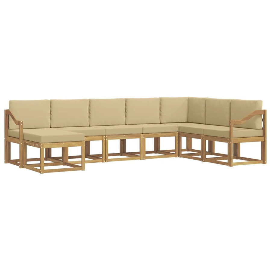 vidaXL Outdoor-Sofagarnitur L-Form aus Akazienholz mit 8 Kissen in Weiß und Beige - Bild 2