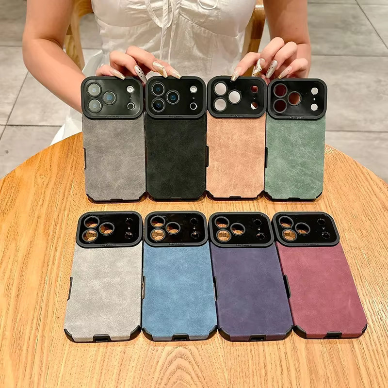 Luxuriöse Wildleder-Lammlederhülle für Apple iPhone 11 bis 17 Pro Max in Jeans Blue und Black - Bild 3