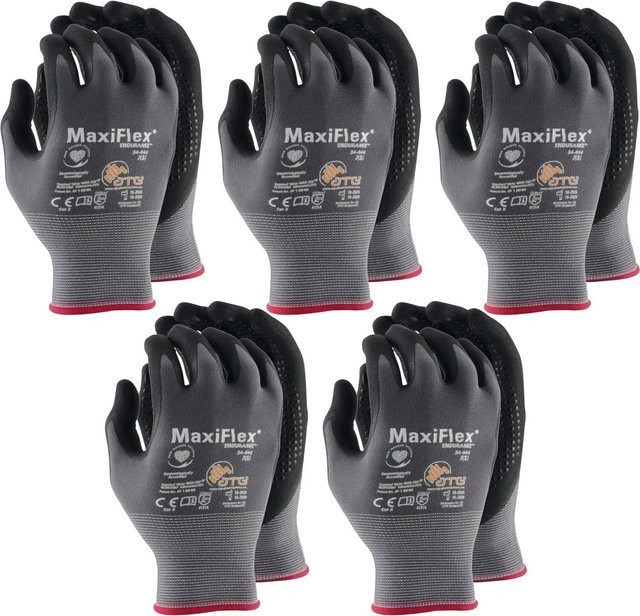 vasalat Set Maxiflex Endurance Schutzhandschuhe mit Nitrilbeschichtung, Größe 7, Unisex, 5 Paar, Grau/Schwarz - Bild 1