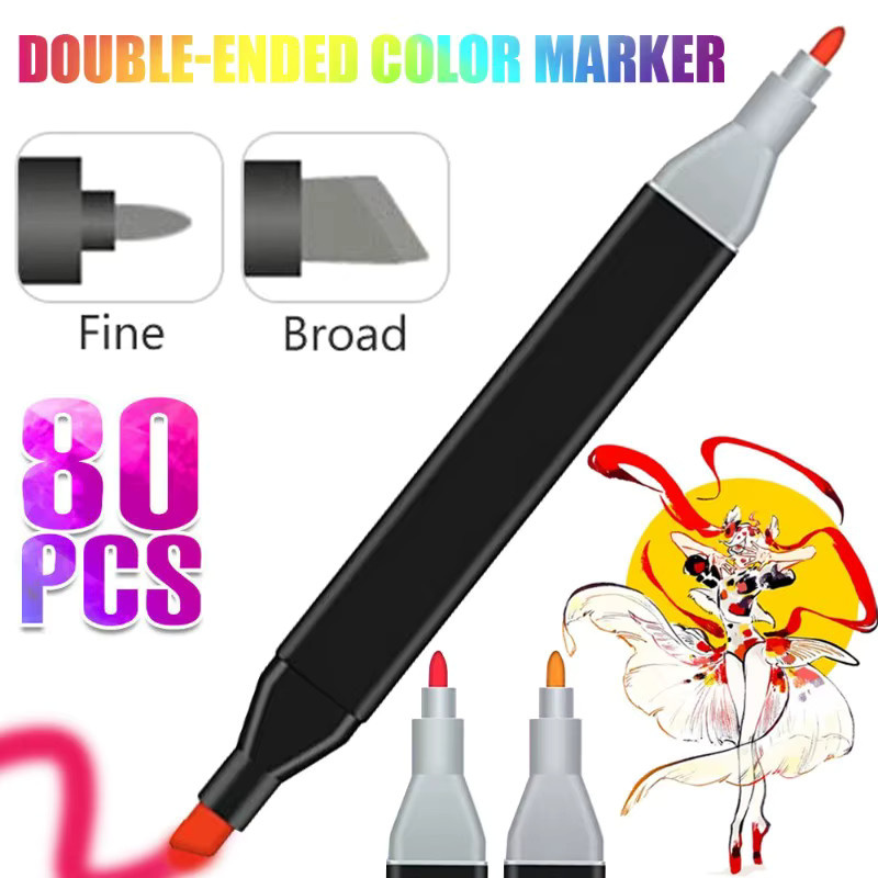 80 Farben Alkohol-Marker-Set mit Doppelspitze in Fein und Breit inklusive Ständer für Manga, Graffiti und Zeichnungen, Mehrfarbig - Bild 2